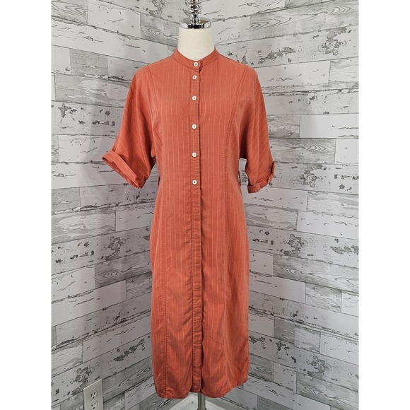 Mango Dresses & Skirts - Mango Coral Orange Striped Shirt Midi Dress Womens 4